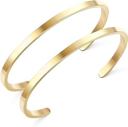 Picture of A MILACOLATO 2 Pcs Gold Thin Cuff Bracelet for Him and Her 18K Gold Plated Twisted
